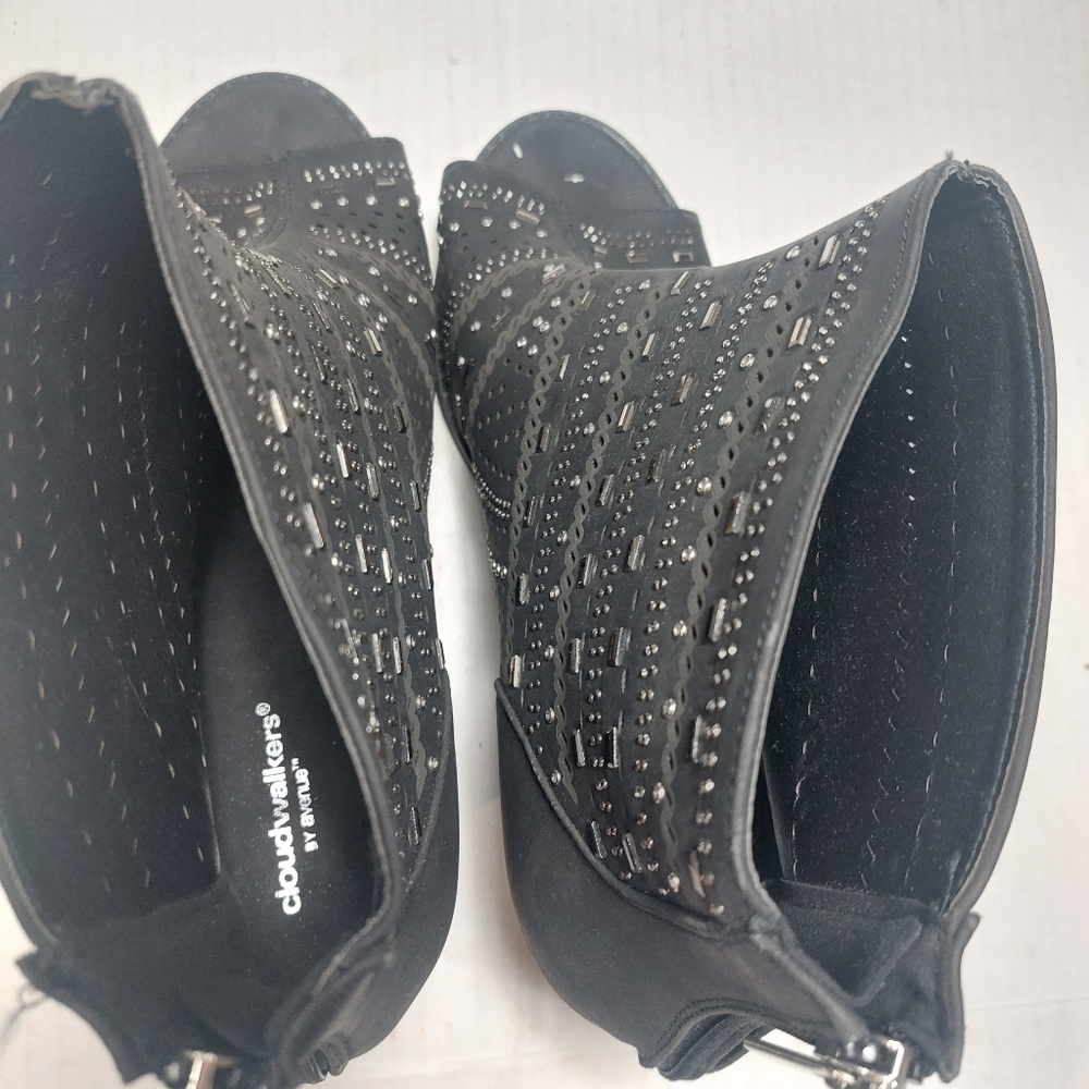CloudWalkers by Avenue, Black Sparkle Embellished Open Toe Zip Boots Size 10W - Picture 7 of 11